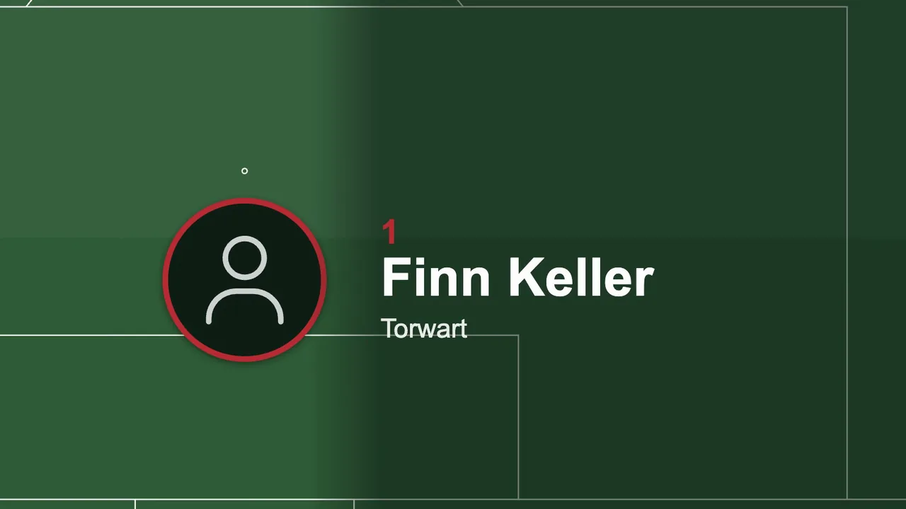 Nahaufnahme aus der Kamerafahrt: Finn Keller, Nummer 1, Torwart.